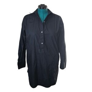DKNYC Black Embroidered Tunic Dress Roll Tab Long Sleeve Top‎